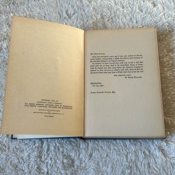 The Virgin of the Sun H. Rider Haggard Vintage 1922 first edition Fair HC - Picture 5 of 10